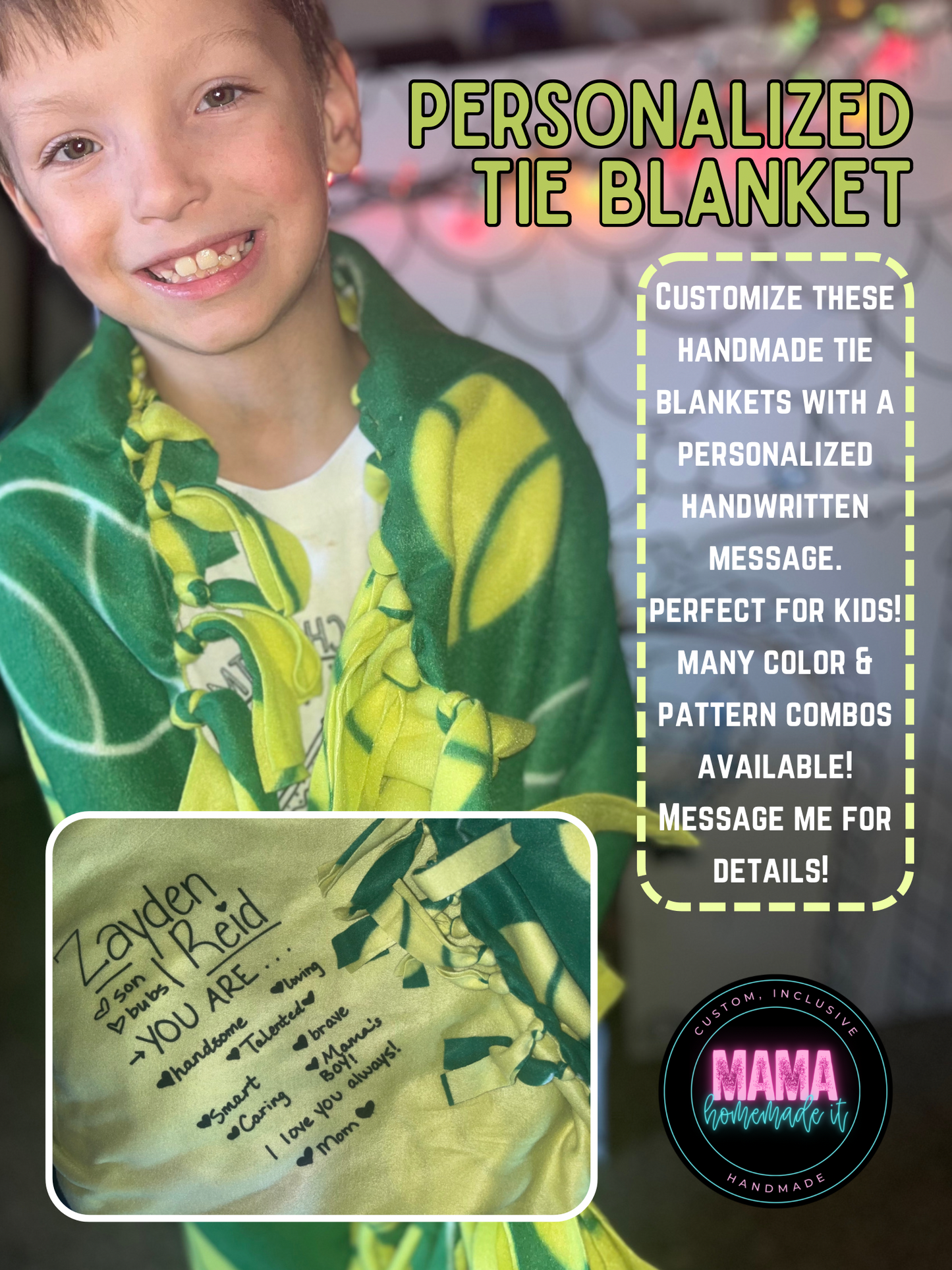 Personalized Tie Blanket w/Handwritten Message