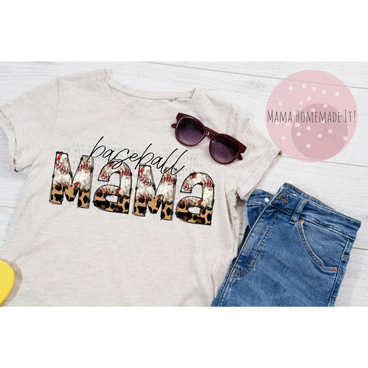 Leopard Baseball Mama Tee